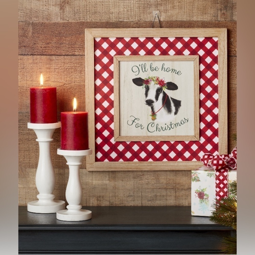 The Pioneer Woman I’ll be Home for Christmas Holly Cow Sign Decor 16x16
